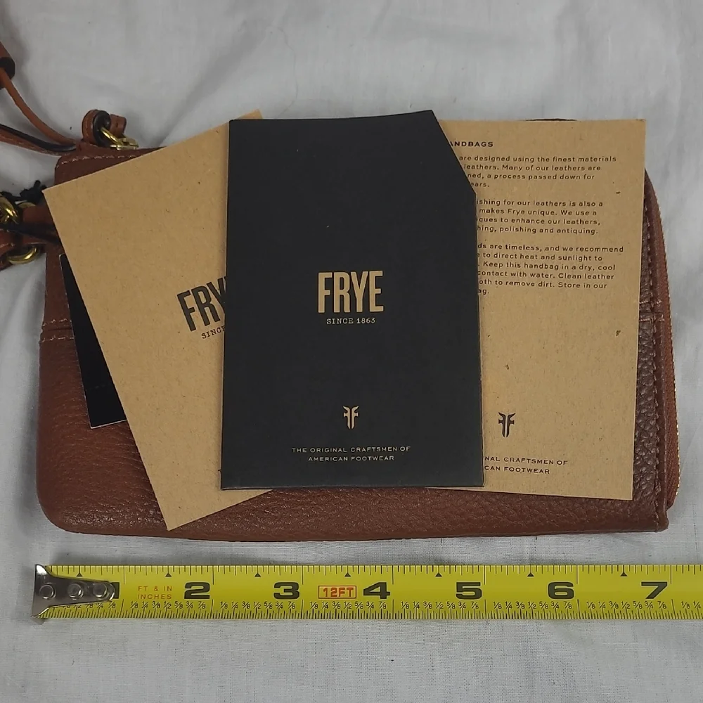FRYE NEW Cognac Brown Leather Wallet PAIGE Wristlet With Tassle And Strap NWT